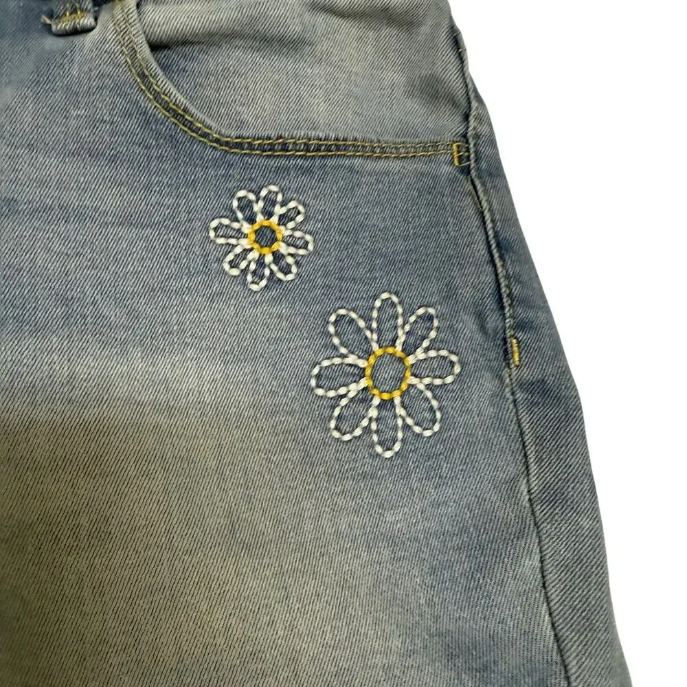 SO‎ Girls Denim Shorts Sz 14 Embroidered Daisies Daisy Light Wash Raw Hem